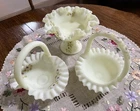 Fenton Signed Hand Painted Daisies on Custard Baskets and Matching Compote