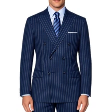 VINCI Men's Blue Pinstripe Double-Breasted Reg-Fit Suit w/ Adj Waist - NEW