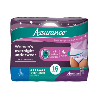 Assurance Women's Incontinence & Postpartum Underwear, Large, Overnight 16 Count