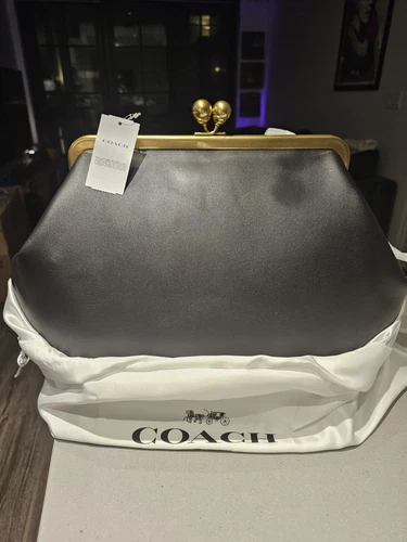 Borsa Coach grande telaio Kisslock CBR51 pelle nera nuova con etichetta 100% autentica con scontrino
