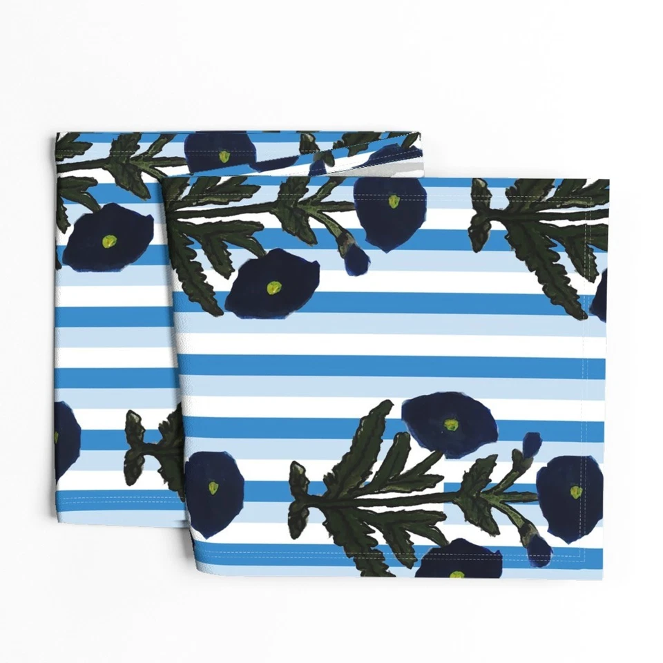 Navy Blue Marigold Stripe Block Print Floral Printed Table Runner - Image 4 of 4