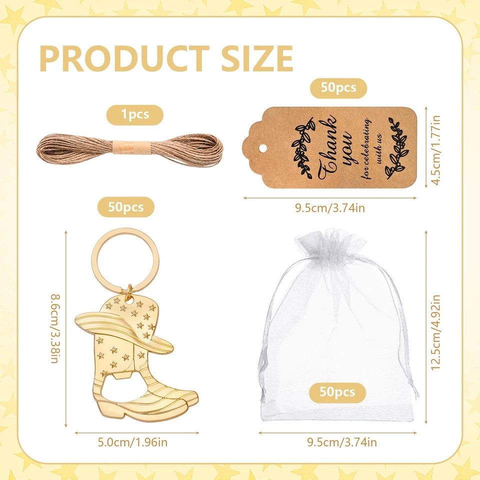 Cowboy Boot Bottle Opener Keychains 50pcs Baby Shower Wedding Quinceañera Par... - Изображение 2 из 4