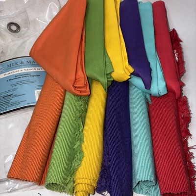 Bed Bath & Beyond Mix & Match Six Colors Placemat & Napkin Set Unused Bold Color
