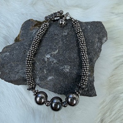Sterling Silver Beaded Bracelet 7'' Toggle Clasp
