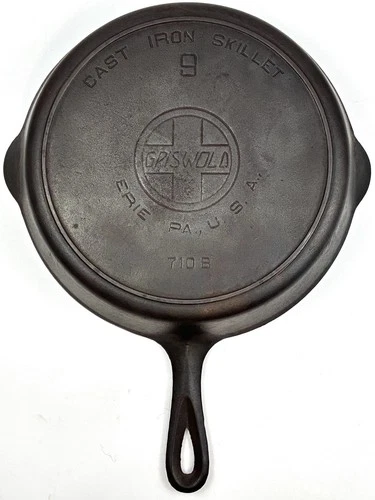 NICE🔥 Vintage Griswold Cast Iron Skillet Large SLANT Logo #9 710B Heat Ring