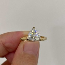 10K Yellow Gold With 1.45CT Trillion Cut White Moissanite Women Solitaire Ring