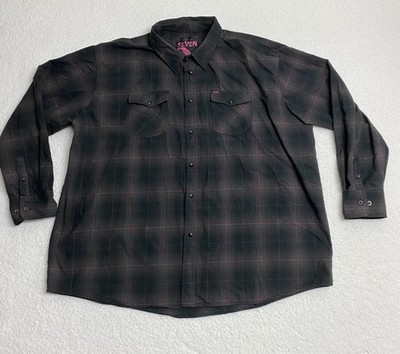 Live Bearded Seven Shirt Mens 5X Gray Pink Plaid Western Pearl Snap Long Sleeve