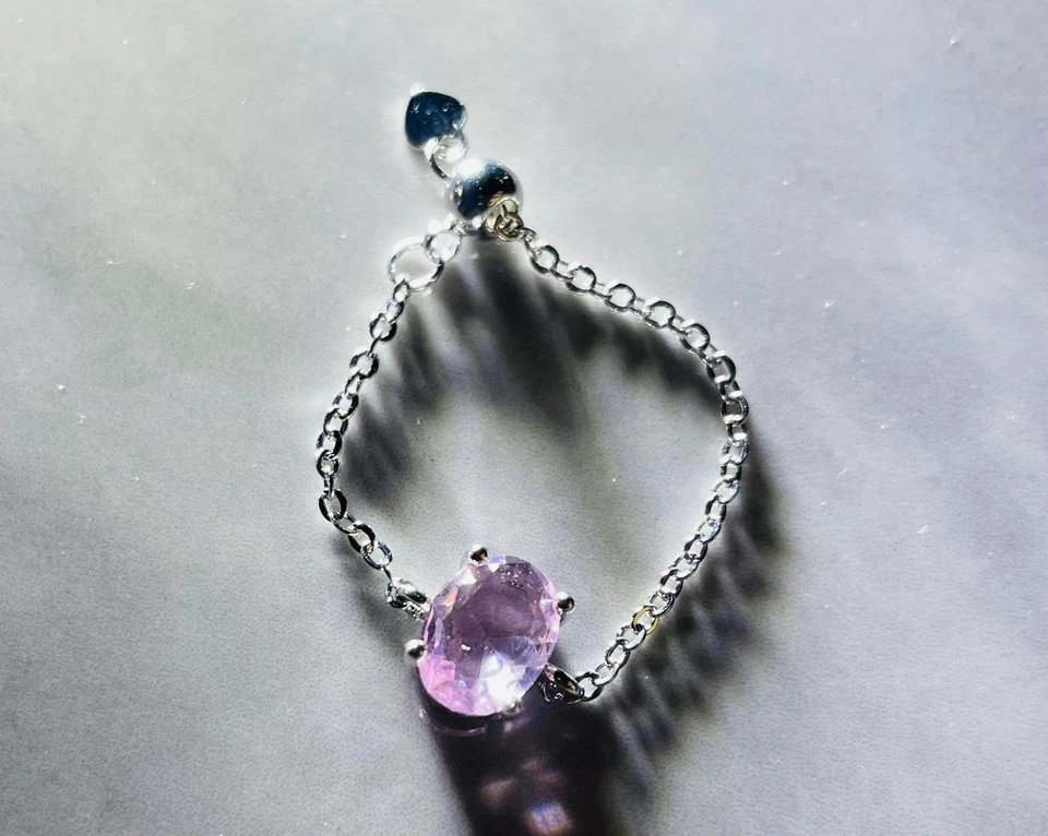 anello regolabile a catena argento 925 con pietra tourmalina acquamarina - Immagine 3 di 4