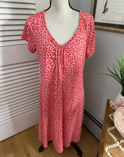 FRESH PRODUCE Womens Dress Large Coral Red Pink Midi Stretch Beach Coastal Boho