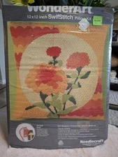 Vintage WonderArt 8675 Marigolds Swifstich Pillow Needlecrafts Kit 12 X 12 Wool