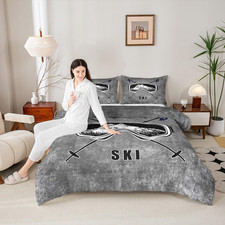 Skiing Comforter Set Twin Size Extreme Sports Games Bedding Set for Kids Boys Ad