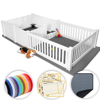 Pet Pumpkin Whelping Box for Dogs w/ Rails 42x42'' Washable Mat 12-Collar 3-Chart