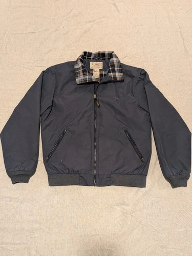 L.L.Bean Men's Warm-Up Jacket Flannel-Lined Dark Navy S Plaid Lining Full Zip - product listing photo