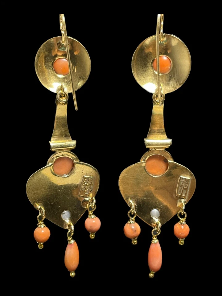 Orecchini Art déco in argento Corallo Sciacca e perle naturali - Immagine 3 di 4