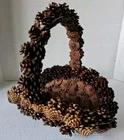 Vtg Handmade Pine Cone Wire Basket 11”L x 9”W X 12H