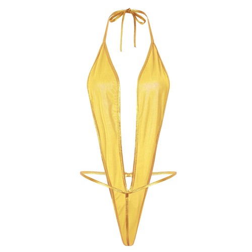 Mujer Brillante Aceite Corte Alto Tanga Body Monokini Traje de Baño Sin Mangas Leotardo - Imagen 210 de 215