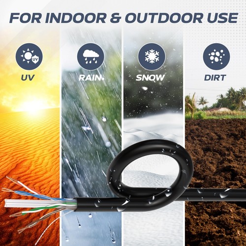 1000FT CAT6 Outdoor Ethernet Cable UTP 23AWG Direct Burial UV Rated Solid Wire - Afbeelding 5 van 7