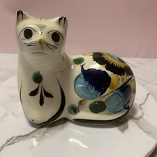 Vintage Tonala Pottery Cat Signed Mexico