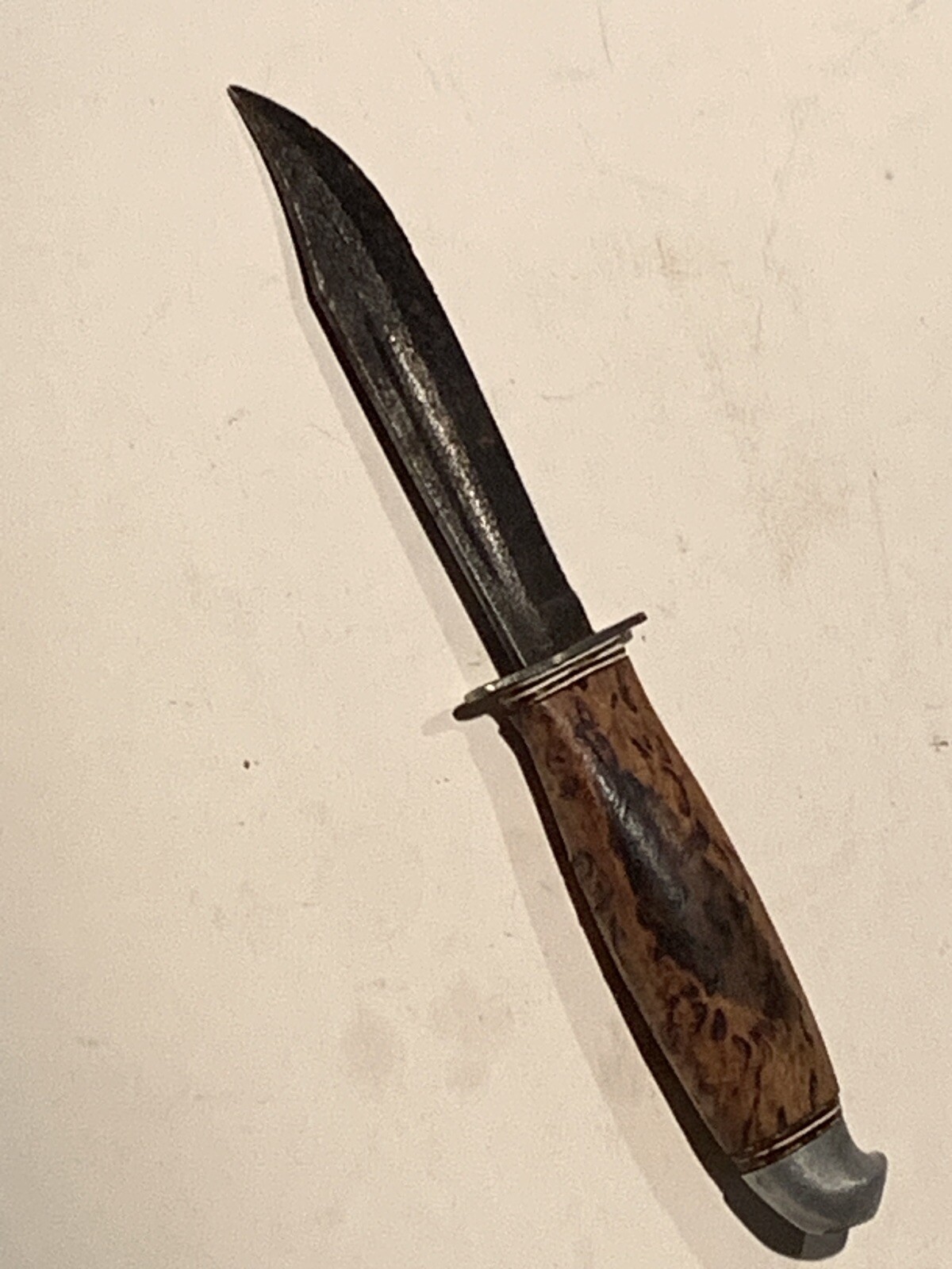 Vintage fixed blade knife with burl wood handle eBay