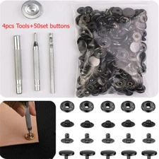 Leather Snap Fasteners Kit 15mm Brass Button Snaps Press Dark Gray With 4 Tool