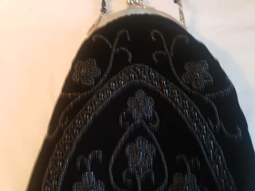 Vintage Jessica McClintock Black Velvet Beaded Kisslock Evening Purse Prom - Picture 4 of 8