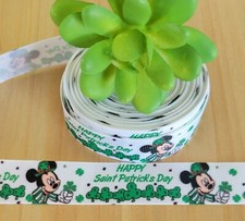 7/8 Inch 1 YD Mickie Mouse Grosgrain Ribbon St. Patrick's Day Hair Bow Lanyard