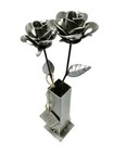 2 Metal Roses and Vase, Two Forever Roses with Vase, Two Welded Roses!