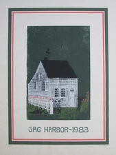 Rare Whitney B. Hansen Woodcut Print Hamptons Sag Harbor New York 1983
