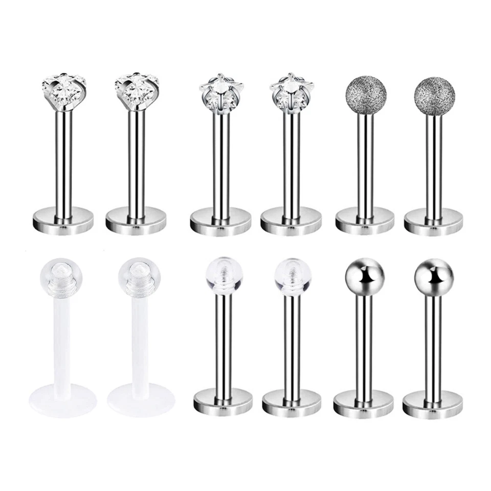 Lote de 12-16 piezas piercings labiales de acero inoxidable circonita cúbica tragus caracola piercing Foto 4 de 4