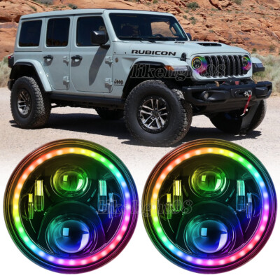 7'' inch Round RGB Angel LED Headlights Halo DRL For Jeep Wrangler JK TJ CJ LJ