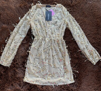 nasty gal bodycon dress Sequin Splash Gold Plunge Dress Gold / Small