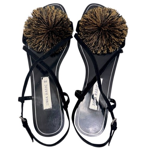 Zara Basic Collection Pom Pom Strappy Flat Sandals Sz 8,