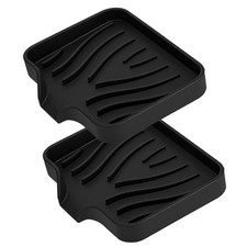 MCSDFN 2 Pack Silicone Soap Dish with Drain, Self Draining Bar Black
