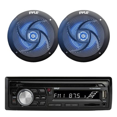 Pyle In Dash Marine Bluetooth CD Receiver, 2x 4'' 100W Blue Flashing LED Speakers
