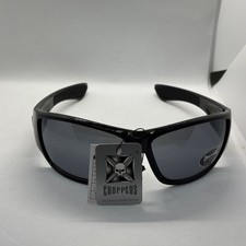 Chopper Biker Sunglasses Black Wrap Around Frame Ornage Flame With Gray Lens