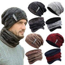 Image of Mens Womens Winter Baggy Slouchy Knit Warm Beanie Hat and Scarf Ski Skull Cap