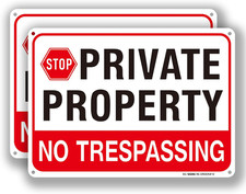 No Trespassing Signs Private Property Metal 10X7 Inch 2 PCS Rust Free Aluminum,U
