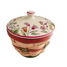 Longaberger Mother's Day Basket 2011 w/ Ceramic Lid Liner Pouch Protector Tie-on