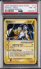 2005 POKEMON EX UNSEEN FORCES GOLD STAR #114 RAIKOU-HOLO PSA 8