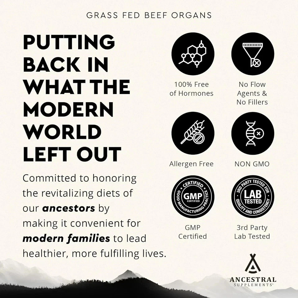 祖先补充剂 GrassFed 牛肉器官补充剂 - 非转基因,180 粒美国 — 第 4/4 张图片