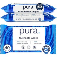 Flushable Adult Wet Wipes Unscented 2 Packs 80 Count with Aloe Vera for