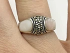 VTG 925 Sterling Silver Marcasite Pink Enamel Band Ring Size 7.75 #A0501