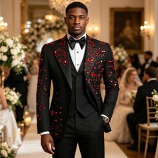 Men's Sparkle Slim Fit 3 Pieces Set Jacket Vest Pants Suits Party Wedding Prom