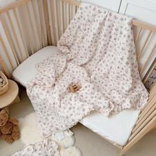 Retro Design Tuberose Flower Quilt Blanket for Toddler Girls Chic Floral Crib...