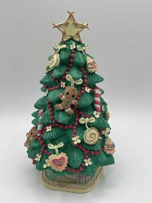 VTG PRECIOUS MOMENTS Rotating Musical Gingerbread Ceramic Christmas Tree 2006