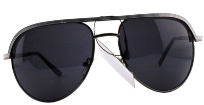 SUNGLASSES-Aviator Black & White Trim Metal Frame Charcoal Black Lens