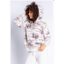 PJ Salvage Plush Neutral Camouflage Half Zip Hoodie Cozy Loungewear Women Small