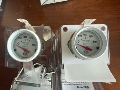 Pair Auto Meter 200744 Pro-Comp White Phantom Marine Oil Pressure Gauge 2 