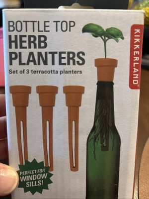 Kikkerland Terracotta Bottle Top Herb Planters For Windowsills - Pack Of 3