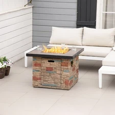 32" Square Propane Fire Pit Table 50,000BTU Gas Firepit w/ Rain Cover, Brown